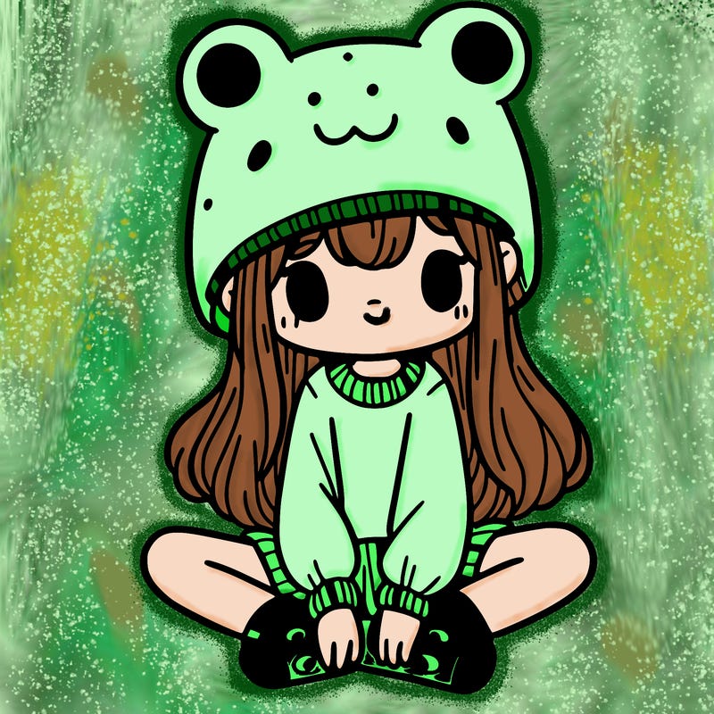 a girl wearing a frog hat and some frog socks