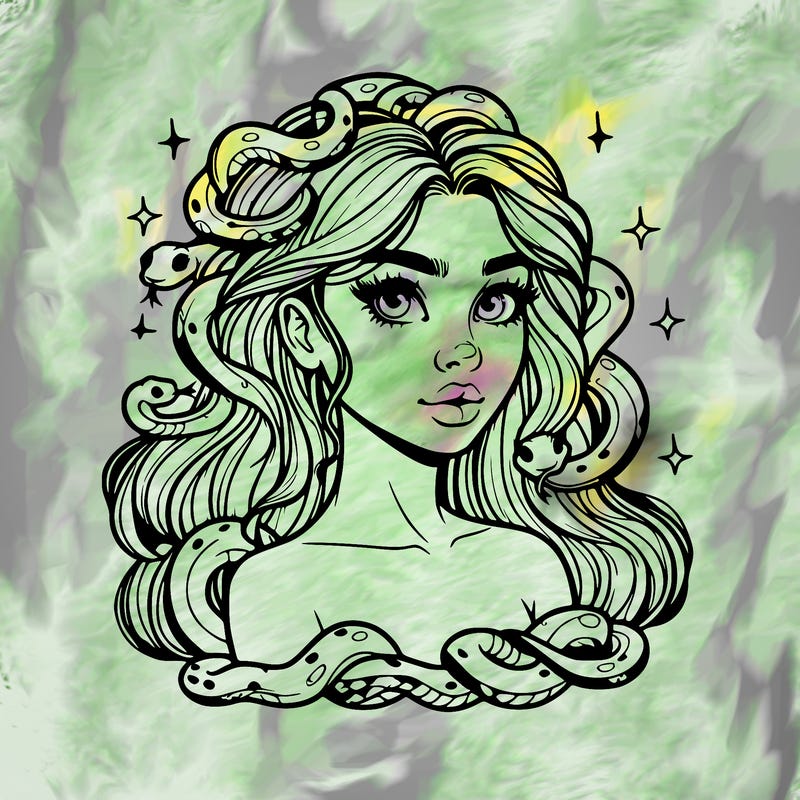 realistic girl with snakes as hair