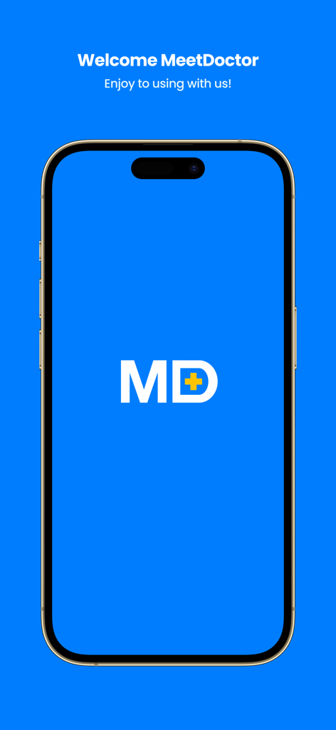MeetDoctor - MeetDoctor app splash screen showing the company logo on a blue background