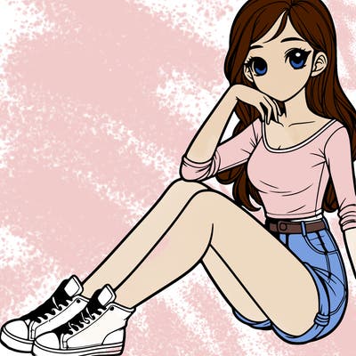 realistic girl sitting down