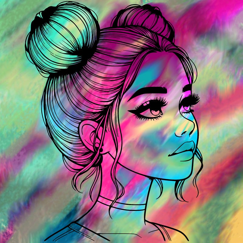 realistic girl with buns on the top of her head