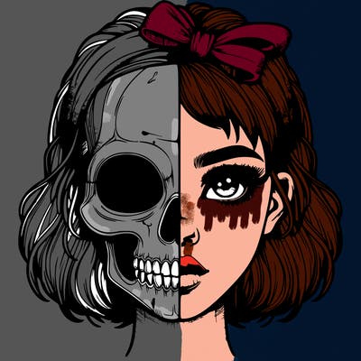 realistic girl with half skull mask
