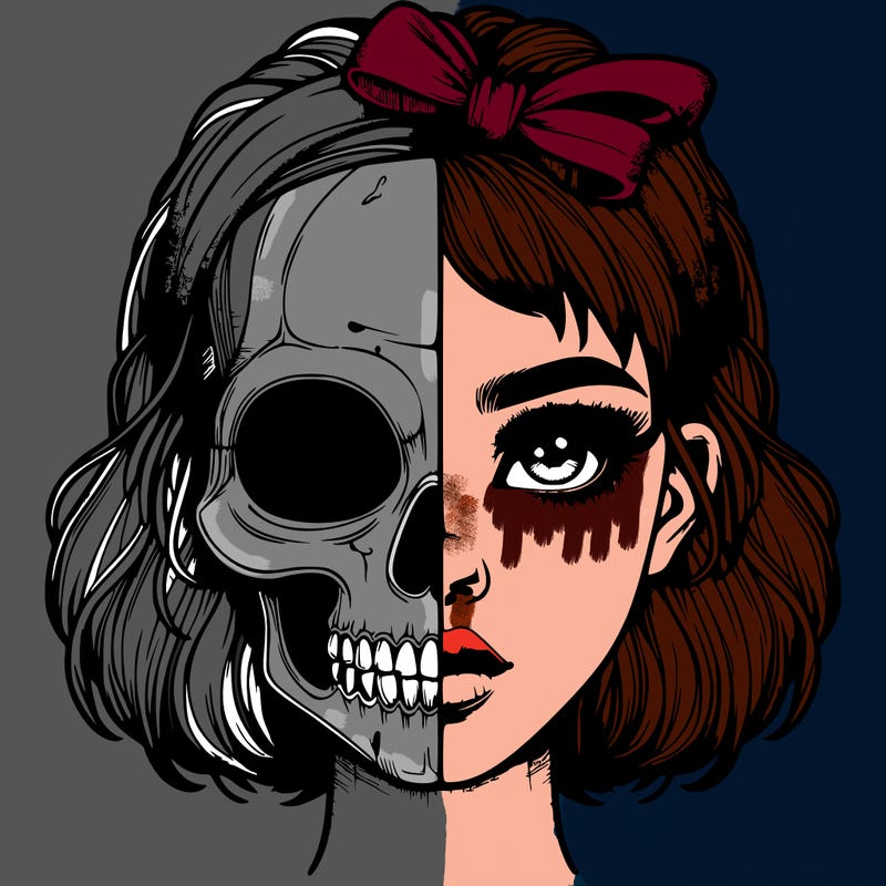realistic girl with half skull mask
