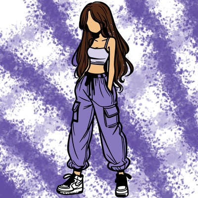 girl in baggy pants crop top and long hair