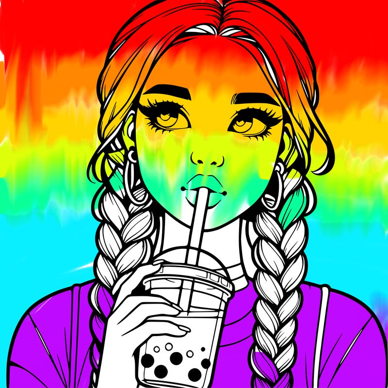 realistic girl with braided hair drinking boba