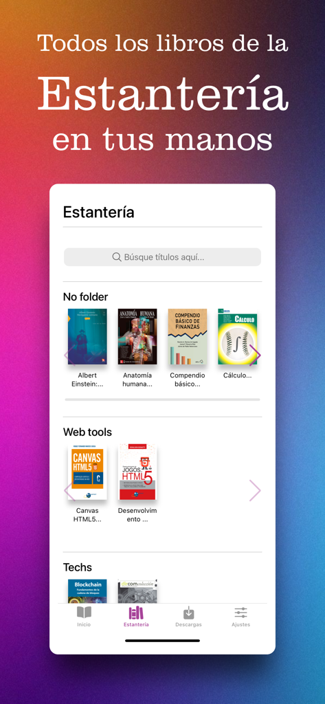 Lector eLibro - Digital bookshelf in Lector eLibro app featuring academic books in Spanish.