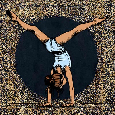 realistic gymnastic hand stand girl in four splits