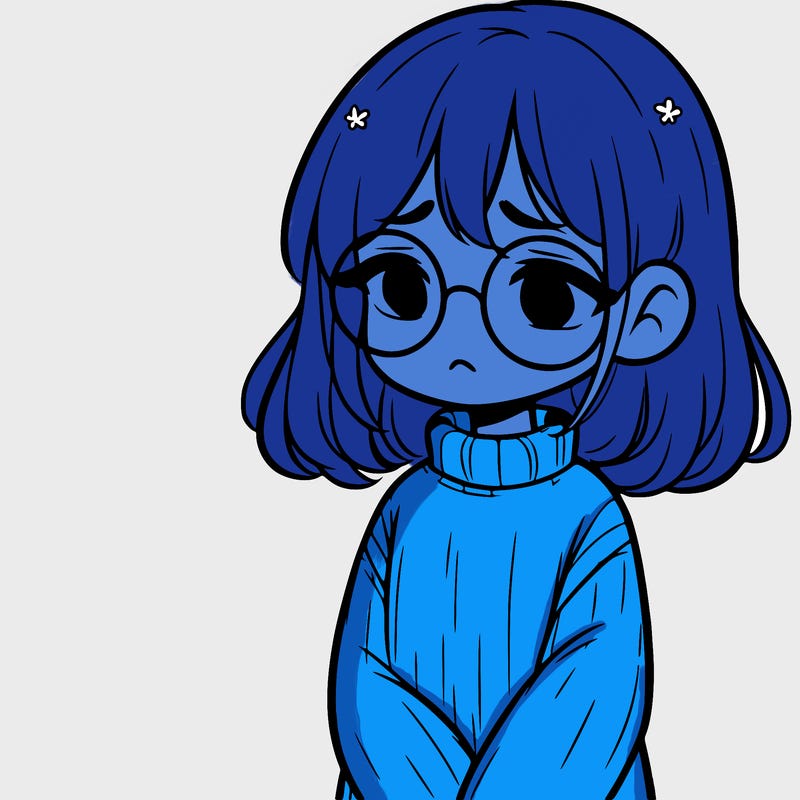 sad girl with glasses in a sweater