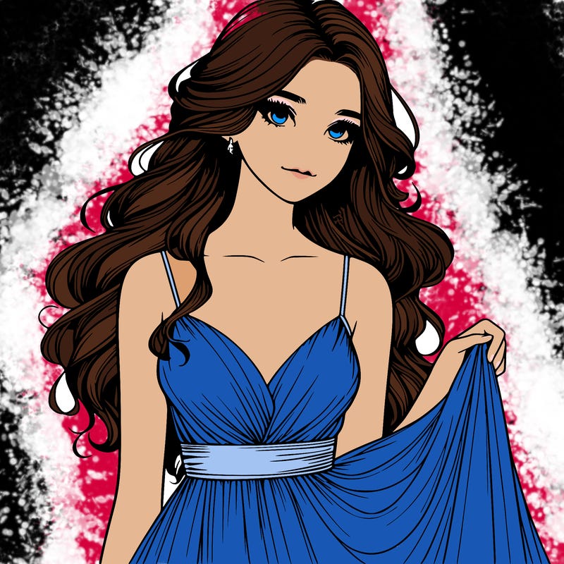 realistic girl in flowy silky prom dress