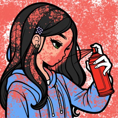 a realistic girl spray painting
