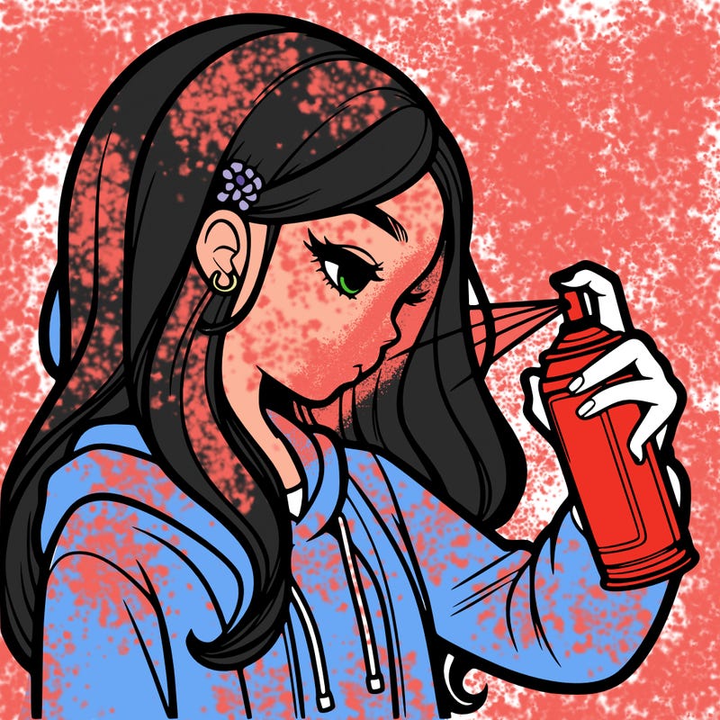 a realistic girl spray painting