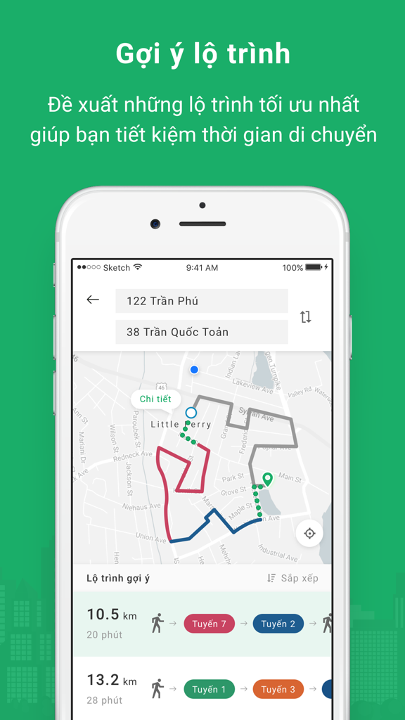 CityBus - Interface do aplicativo CityBus mostrando recomendações de rotas de ônibus e navegação no mapa