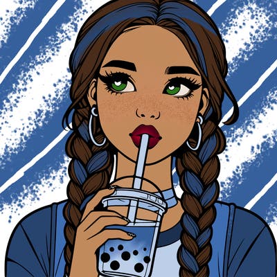 realistic girl with braided hair drinking boba
