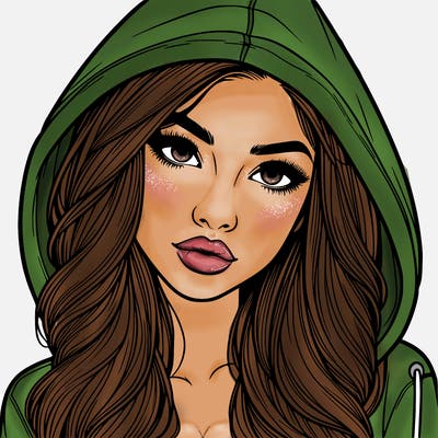 realistic beautiful girl with a hood on