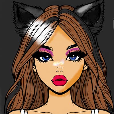 realistic girl with fox ears and realistic lips