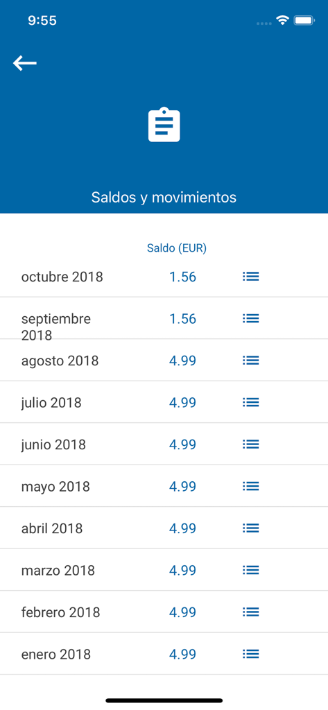 Presto Parking - Una pantalla móvil que muestra el saldo y el historial de transacciones por mes para la aplicación Presto Parking.