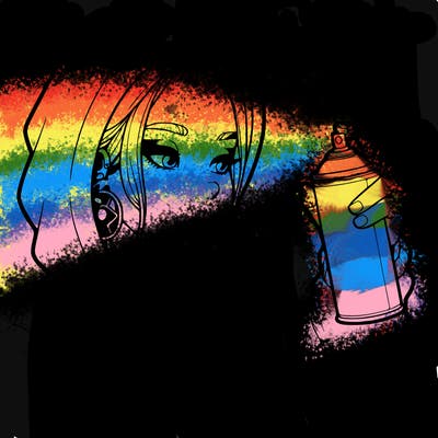 a realistic girl, spray painting