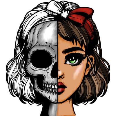 realistic girl with half skull mask