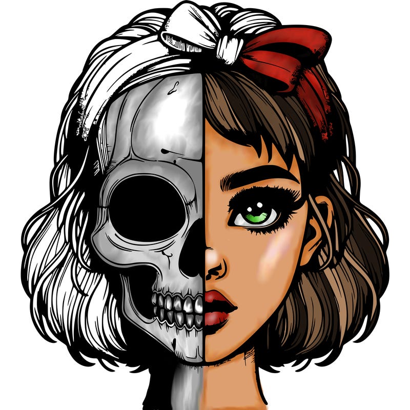 realistic girl with half skull mask