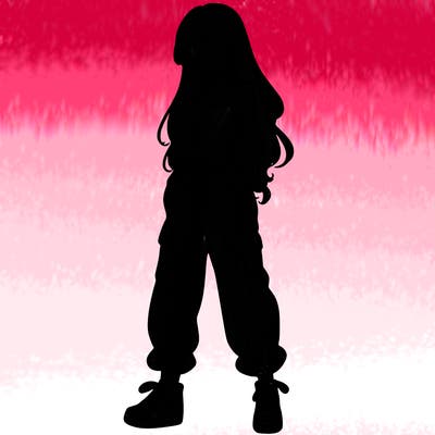 girl in baggy pants crop top and long hair