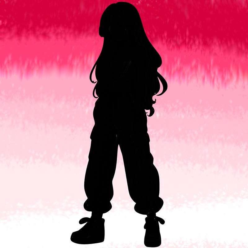 girl in baggy pants crop top and long hair