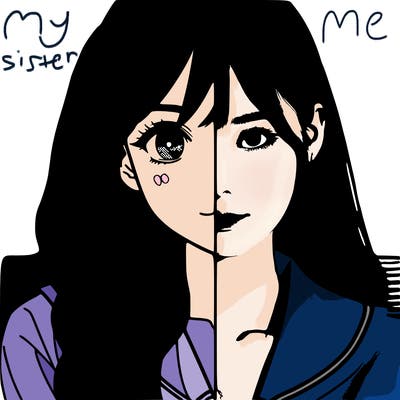 anime girl/ real girl (spilt-picture)