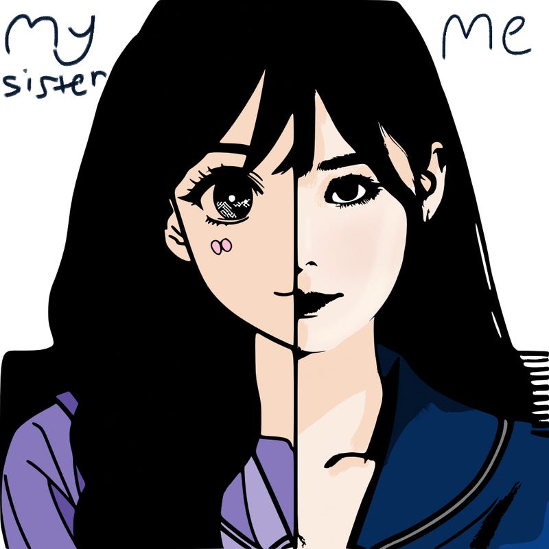 anime girl/ real girl (spilt-picture)