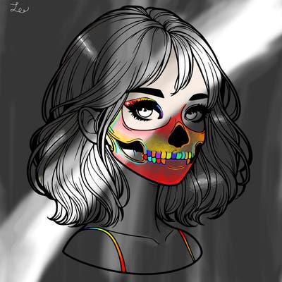 realistic girl with skull