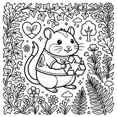 Join our cute Kawaii gerbil in an Earth Day adventure, ready to be brought to life with your favorite colors. This charming design combines eco-consciousness with irresistible cuteness for a delightful coloring experience.