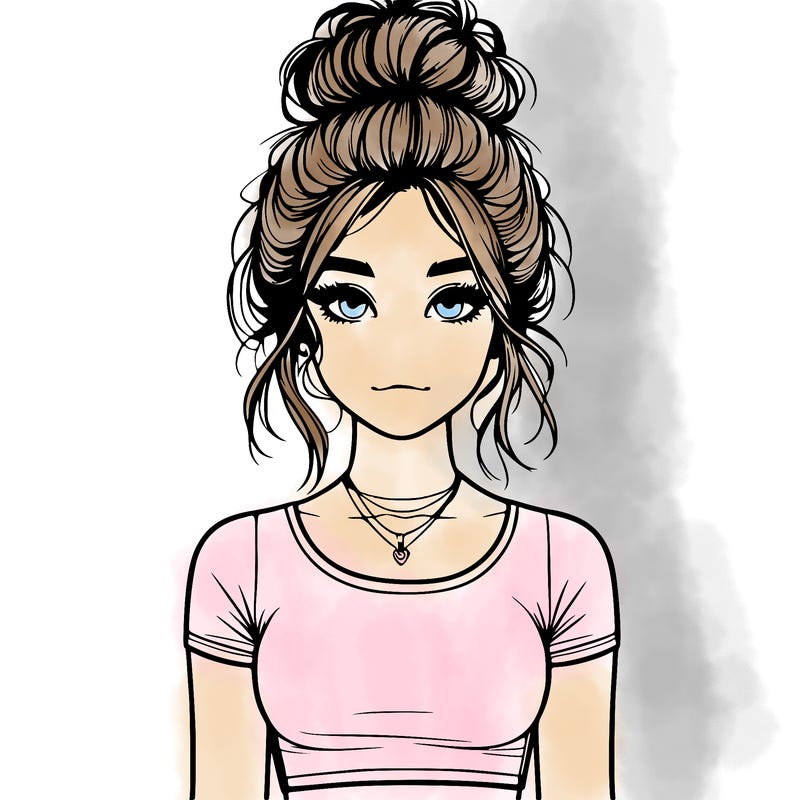 realistic girl with messy bun and croptop