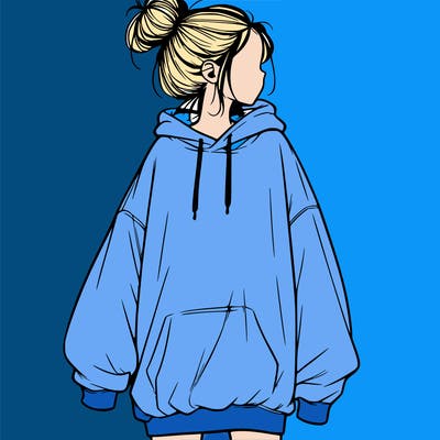 realistic girl with a oversized sweatshirt on and a bun