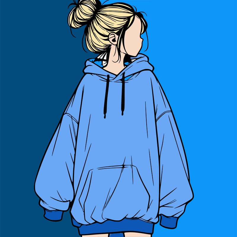 realistic girl with a oversized sweatshirt on and a bun