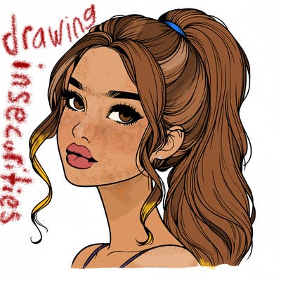 realistic girl with a ponytail on her hair and lips