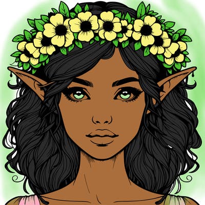 realistic female elf with flower crown