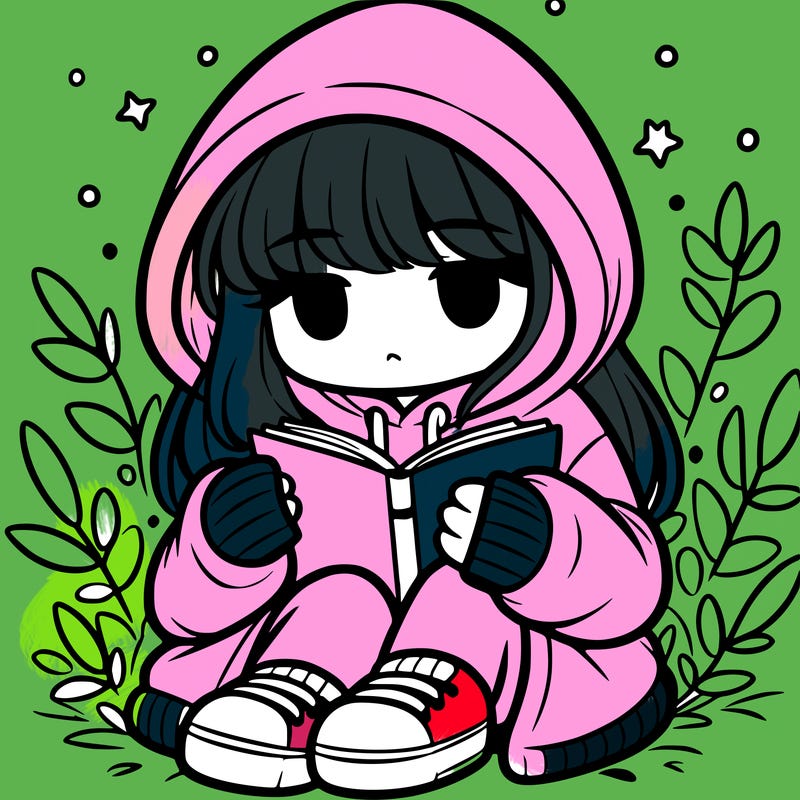 girl in oversized hoodie reading a book