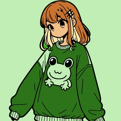 girl wearing frogging sweatshirt