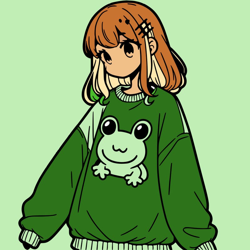 girl wearing frogging sweatshirt