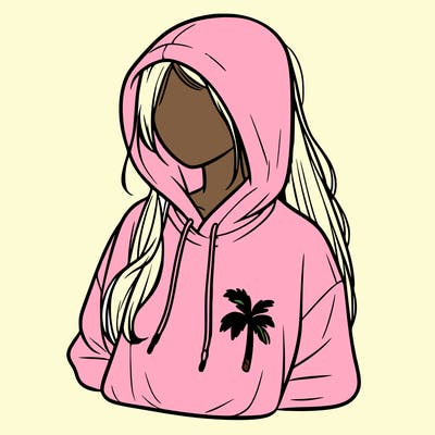 pink palm puff hoodie on realistic girl