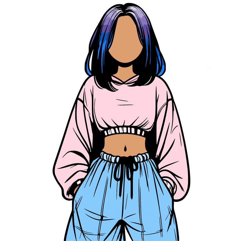 realistic girl faceless with baggy pants and a crop top