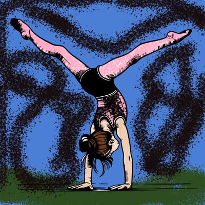realistic gymnastic hand stand girl in four splits