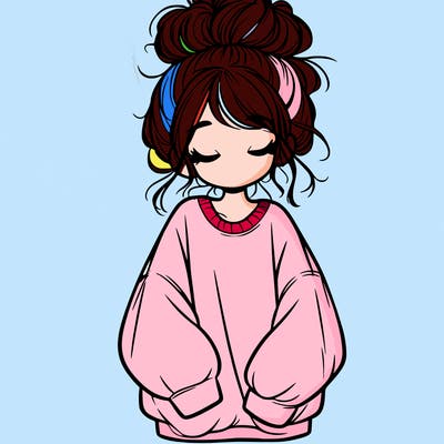 girl with baggy sweatshirt and messy bun