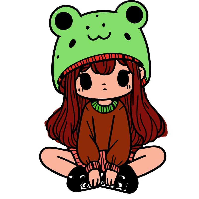 a girl wearing a frog hat and some frog socks