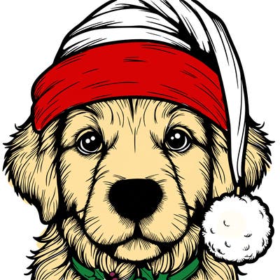 realistic dog with a christmas hat