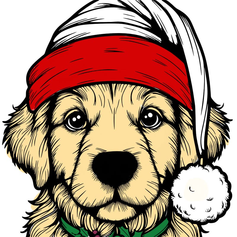 realistic dog with a christmas hat