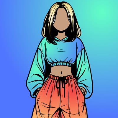 realistic girl faceless with baggy pants and a crop top