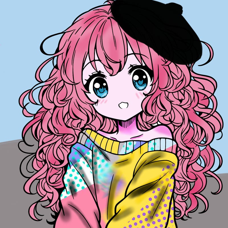 anime girl with curly hair