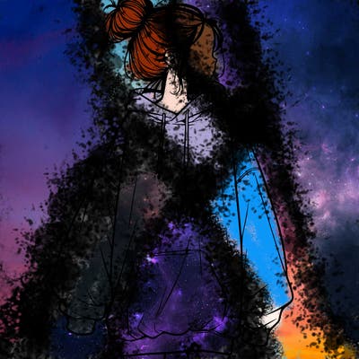 realistic girl with a oversized sweatshirt on and a bun