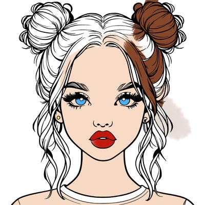 realistic girl with two buns in hair and lips