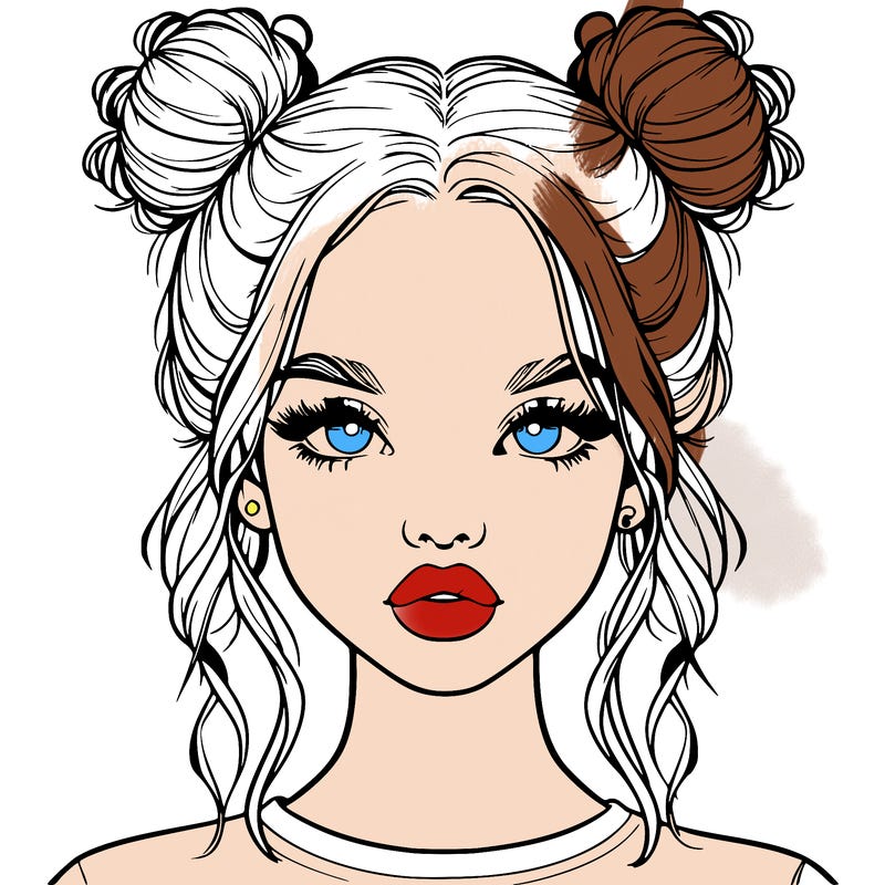 realistic girl with two buns in hair and lips