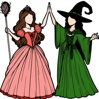 detailed realistic split of a princess and a witch